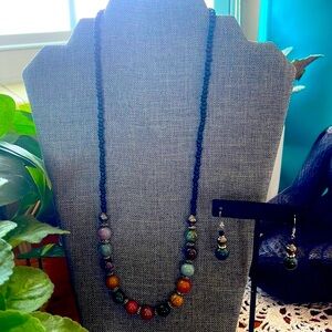 Hand Crafted Necklace and Earring Set, Earth Tone Semi-Precious Stones